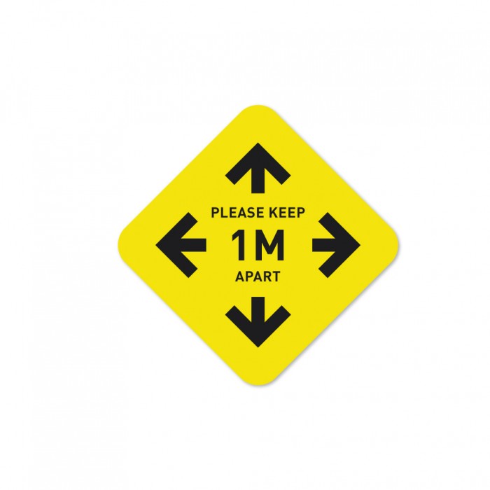 Covid-19 Tabletop Sticker Please Keep 1 Meter Apart 20x20cm Yellow 3pcs